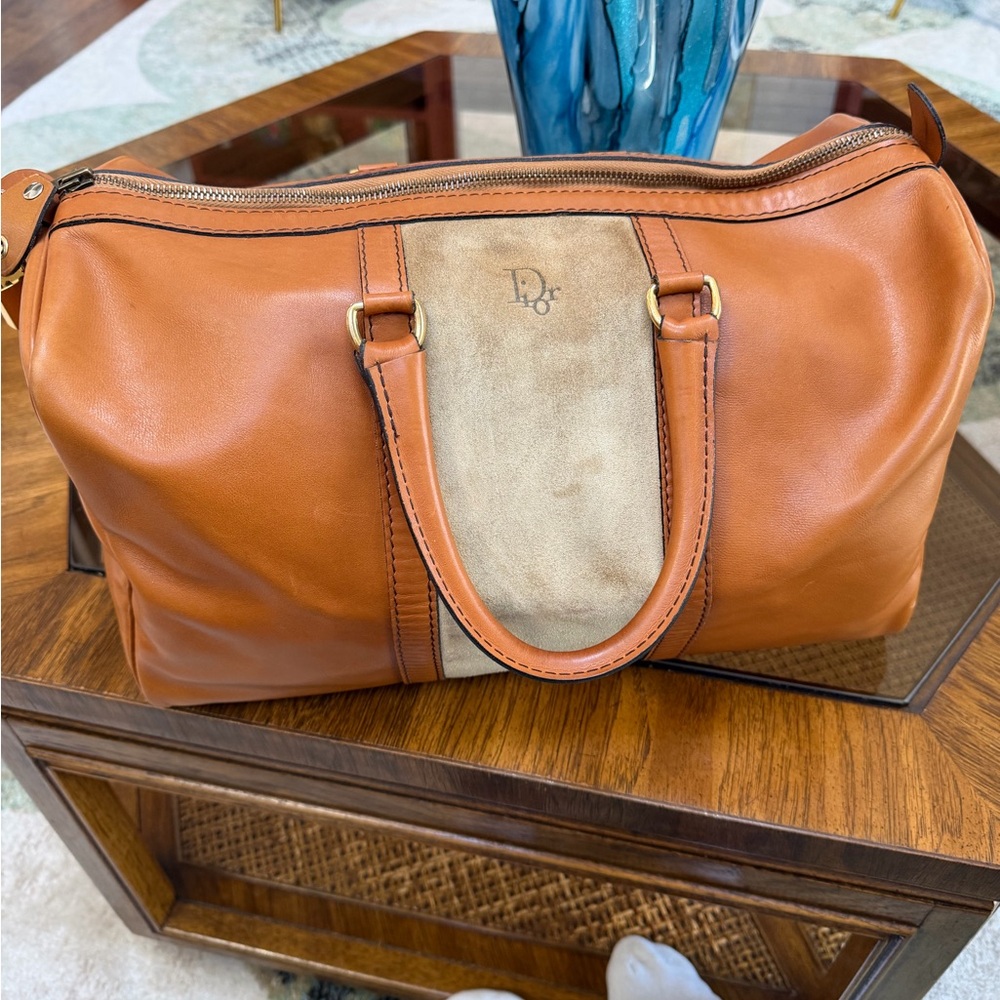 Dior Tan and Brown Leather Duffel Bag